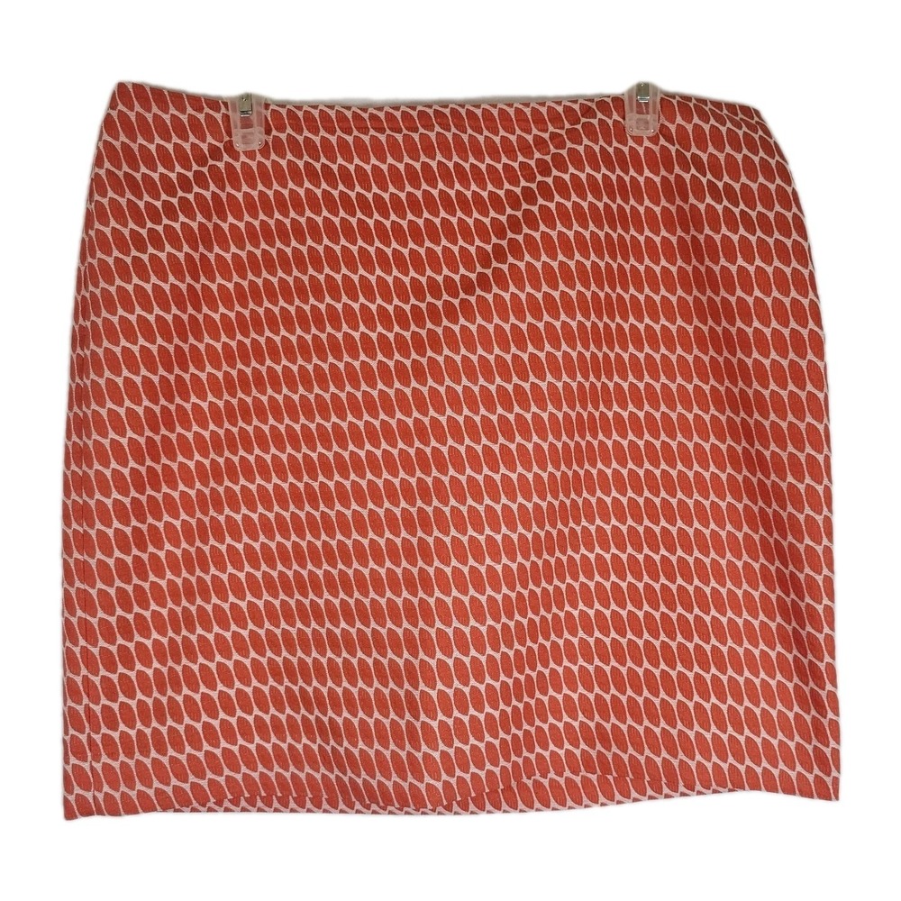 Ann Taylor Skirt‎ Womens 14 Petite Lined Orange & Off White Print Career EUC